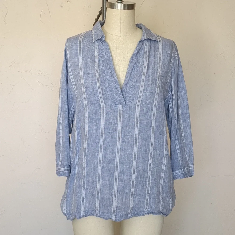 100% linen shirt, 3/4 length sleeves, Beachy, Coastal Grandma - Picture 1 of 5